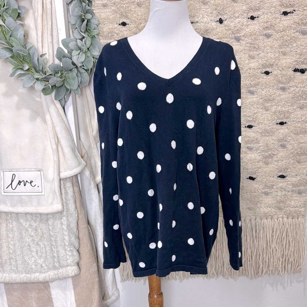 Tommy Hilfiger Navy and White Polka Dot V-Neck Sweater size XL